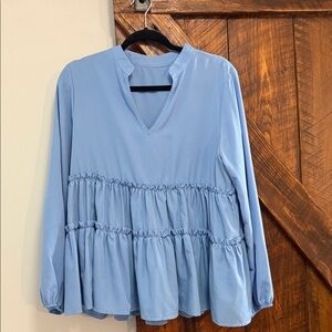 Elegant Sky Blue Tiered Blouse